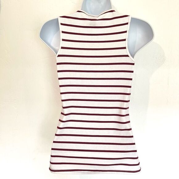🔥4/$25 Rue 21 Junior’s Striped Tank Top Criss Cross Front White Burgundy Small - Picture 3 of 6
